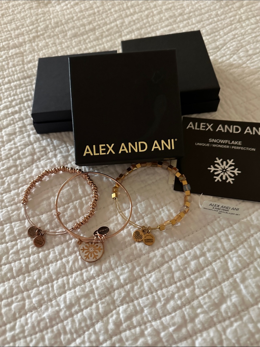 Alex and Ani Rose Gold & Gold Snowflake Stackable Bangle Set